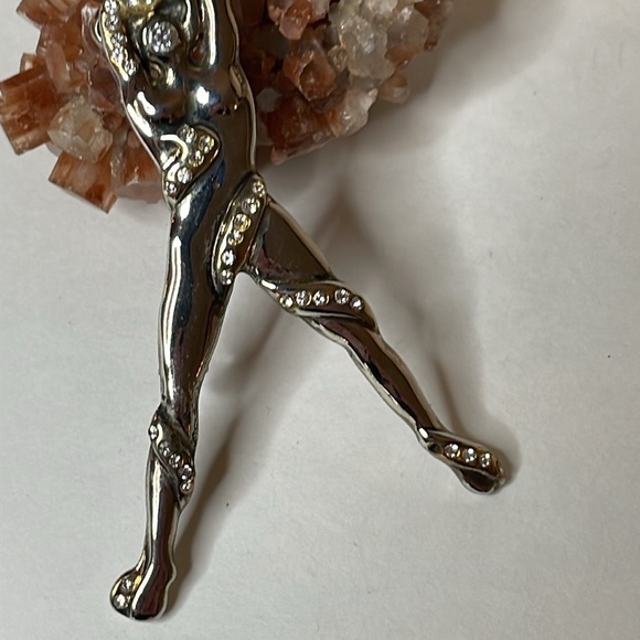 Vintage Silver Rhinestone Ribbons Wrapped On Human Figurine Brooch & Pendent - Picture 4 of 7